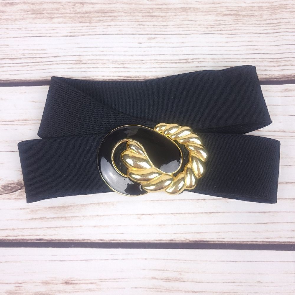 Vintage Black Stretchy Belt Cinch with Metal Buckle